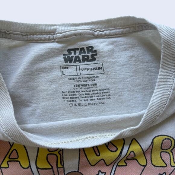 Fifth Sun Star Wars Retro Circle Tee L Beige Han Solo Chewbacca R2-D2 - Picture 3 of 5